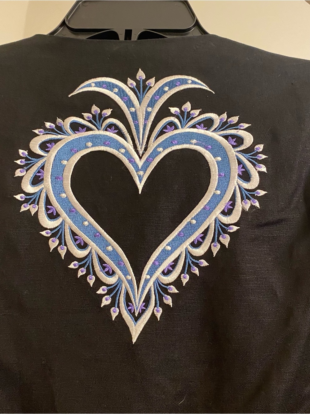 Bob Mackie Wearable Art Linen Rayon Cardigan Heart Floral Embroidery Sz XL Black - Picture 2 of 8